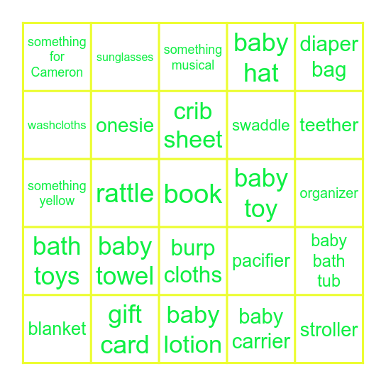 Baby Studley's Shower Bingo Card