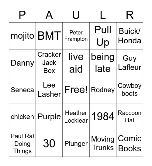 Paul Bin6o Bingo Card