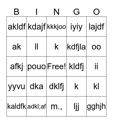 test card Bingo Card