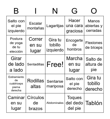 Bingo Fitness Bingo Card
