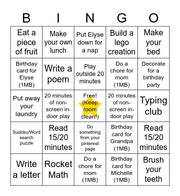 Day off BINGO Card