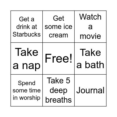 Tamara’s Self-Care Bingo Card