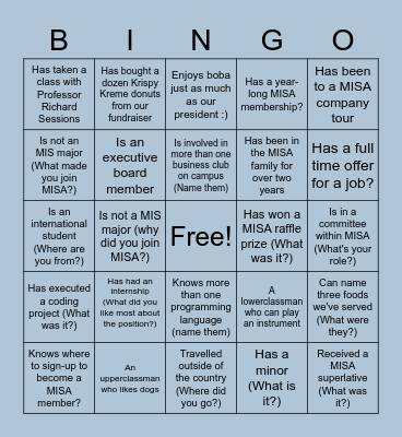 Big/Little Bingo Board Bingo Card