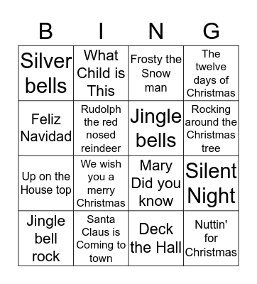 Holiday Songs Bingo Card