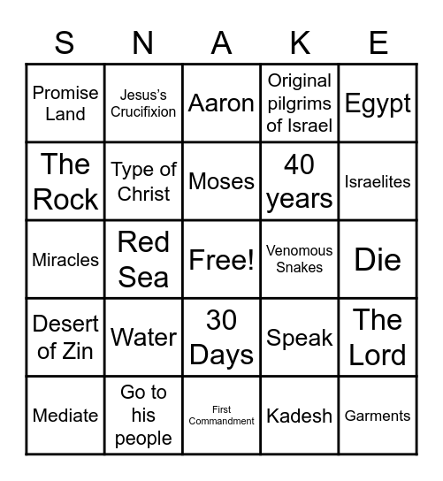 Snake Bingo Card