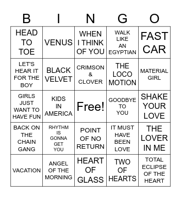 1/15- 80's LADIES Bingo Card