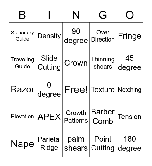 HAIRCUTTING Bingo Card