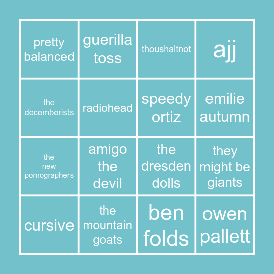 music Bingo Card