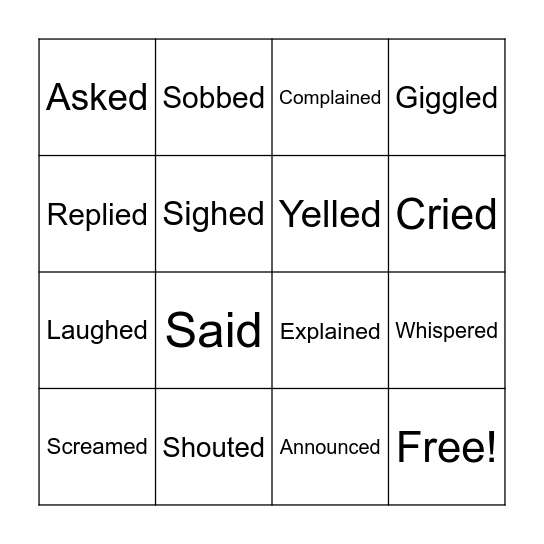 Strong Verbs Bingo Card
