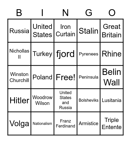 Europe Bingo Card