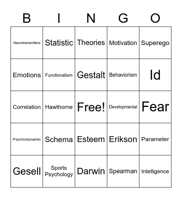Psych Bingo Card
