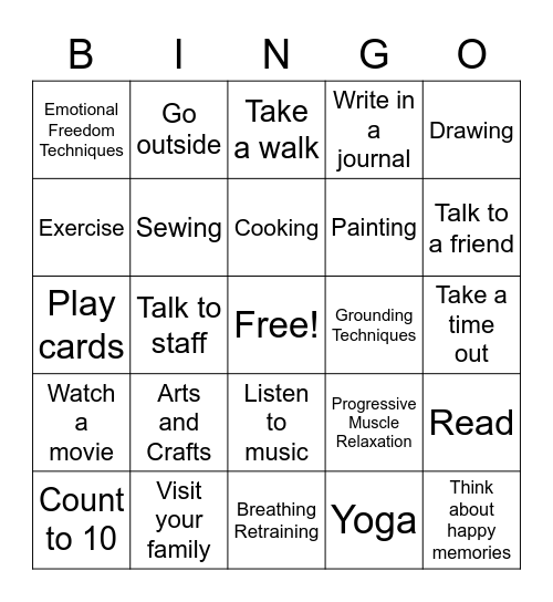 Stress Management Bingo Card