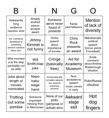 Oscars 2023 Bingo Card