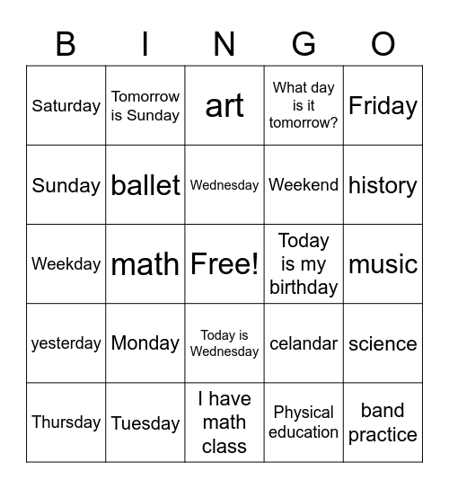 VT Class Bingo Card