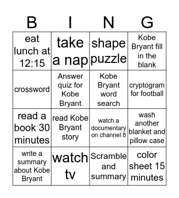 Tuesday Fun! Bingo Card