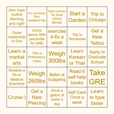 2023 goals Bingo Card