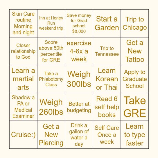 2023 goals Bingo Card