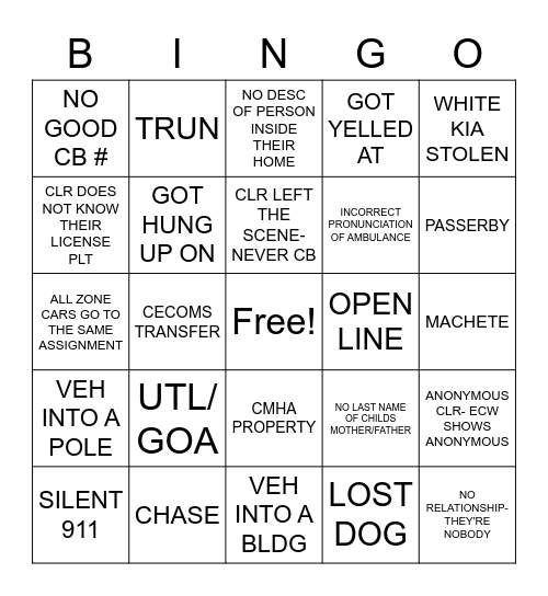 Dispatcher/Call Taker BINGO Card