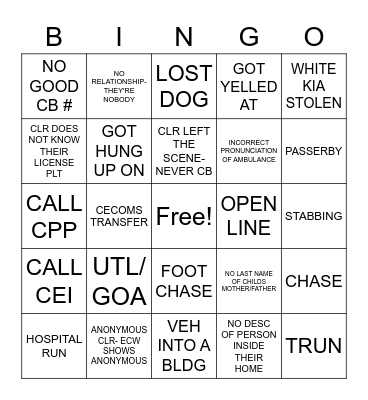 Dispatcher/Call Taker BINGO Card