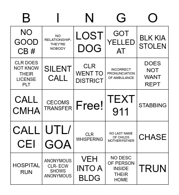 Dispatcher/Call Taker BINGO Card