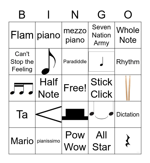 Drumming Bingo Card