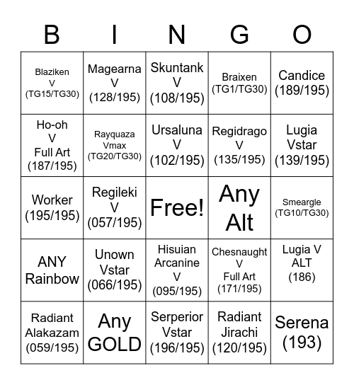 Silver Tempest Bingo Card