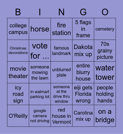 Geogussr Bingo Card