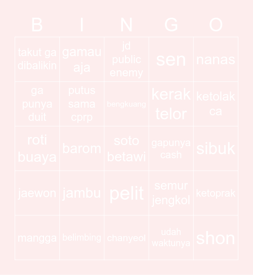 🐰🐰🐰 Bingo Card