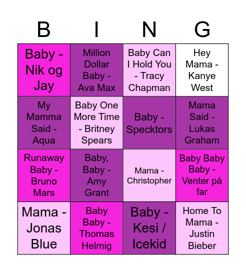 Mama & Baby Bingo Card