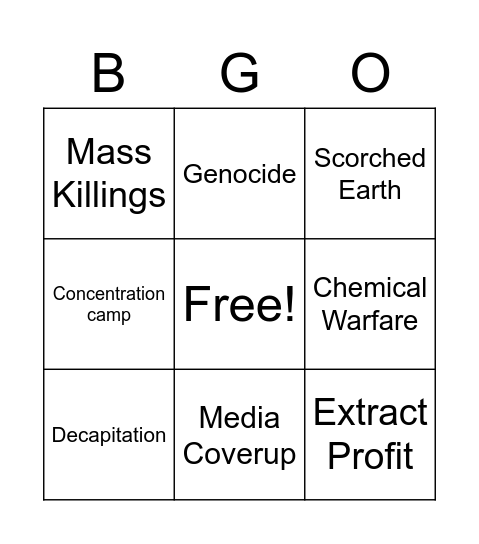 Br Atrocity Bingo Card