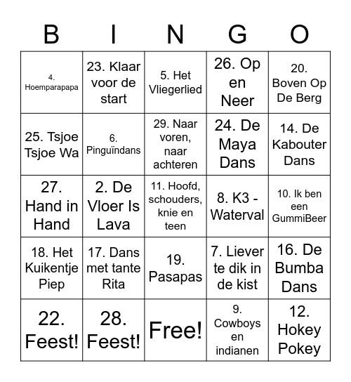 Muziekbingo groep 3 Bingo Card