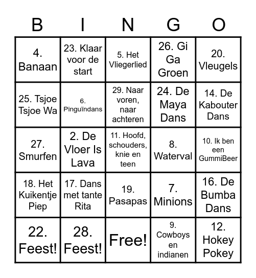 Muziekbingo groep 3B Bingo Card