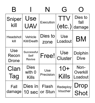 Warzone 2 Bingo Card