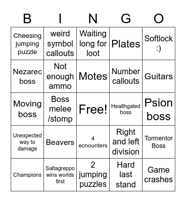 Root of Nightmares Bingo Card