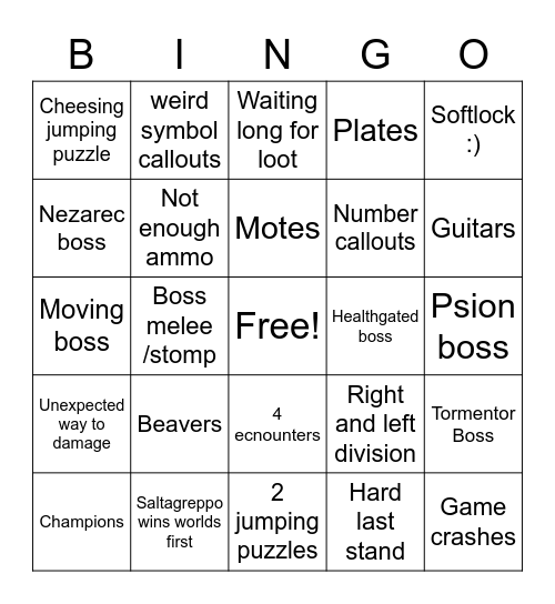Root of Nightmares Bingo Card