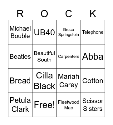 Rock Choir Musical Bingo Card