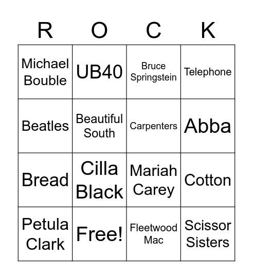 Rock Choir Musical Bingo Card