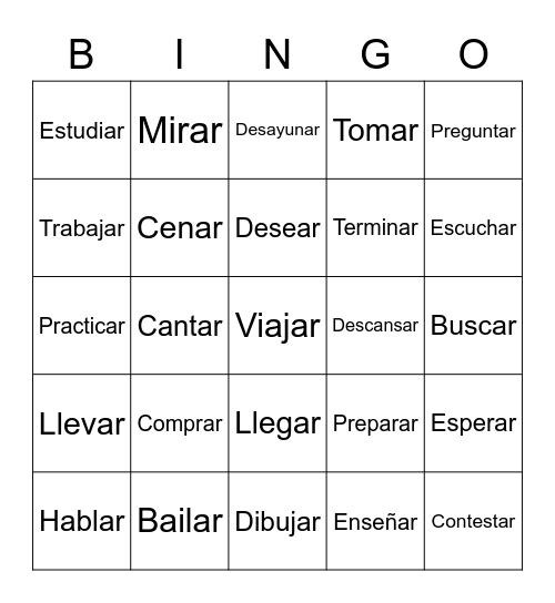 AR Verbs Bingo Card