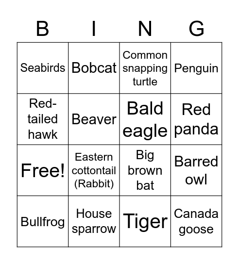 Rhode Island Wildlife Bingo! Bingo Card