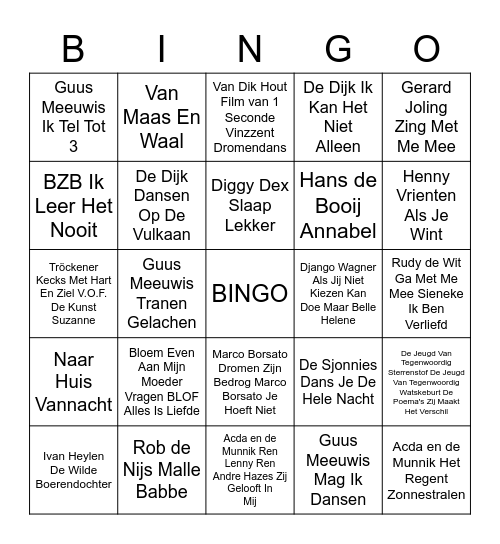 Muziek Bingo - NV producties Bingo Card