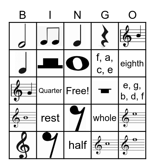 Rhythm Bingo Card