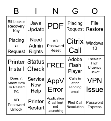 Service Desk BINGO Card