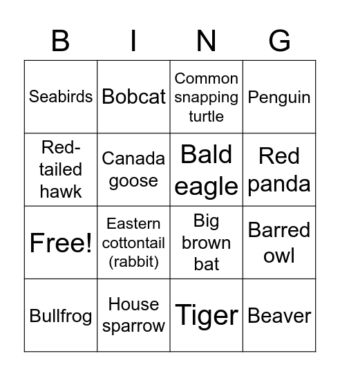 Rhode Island Wildlife Bingo! Bingo Card