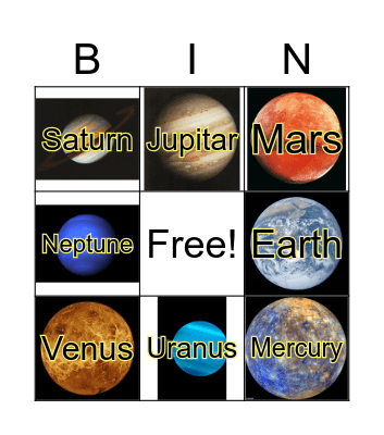 Solar System Bingo Card