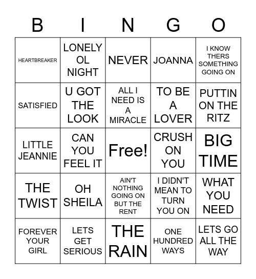 80'S COVER ALL 3-10 Bingo Card