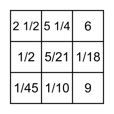Multiplying Fraction Bingo Card