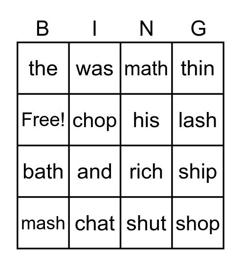 O G digraph bingo Card