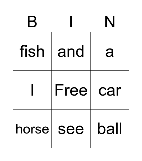 Edmark First 10 Words Bingo Card