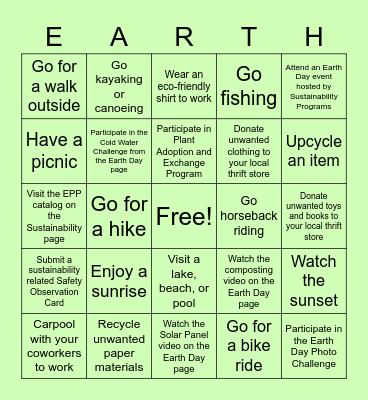 Earth Day - Let's Go Outside! Bingo Card