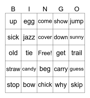 Rhyming Bingo Card
